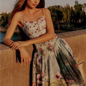 Anthropologie Floral Multicolor Dress. The muse basque-waist midi